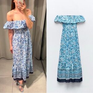 ZARA Portofino FLORAL PRINT OFF THE SHOULDER DRESS